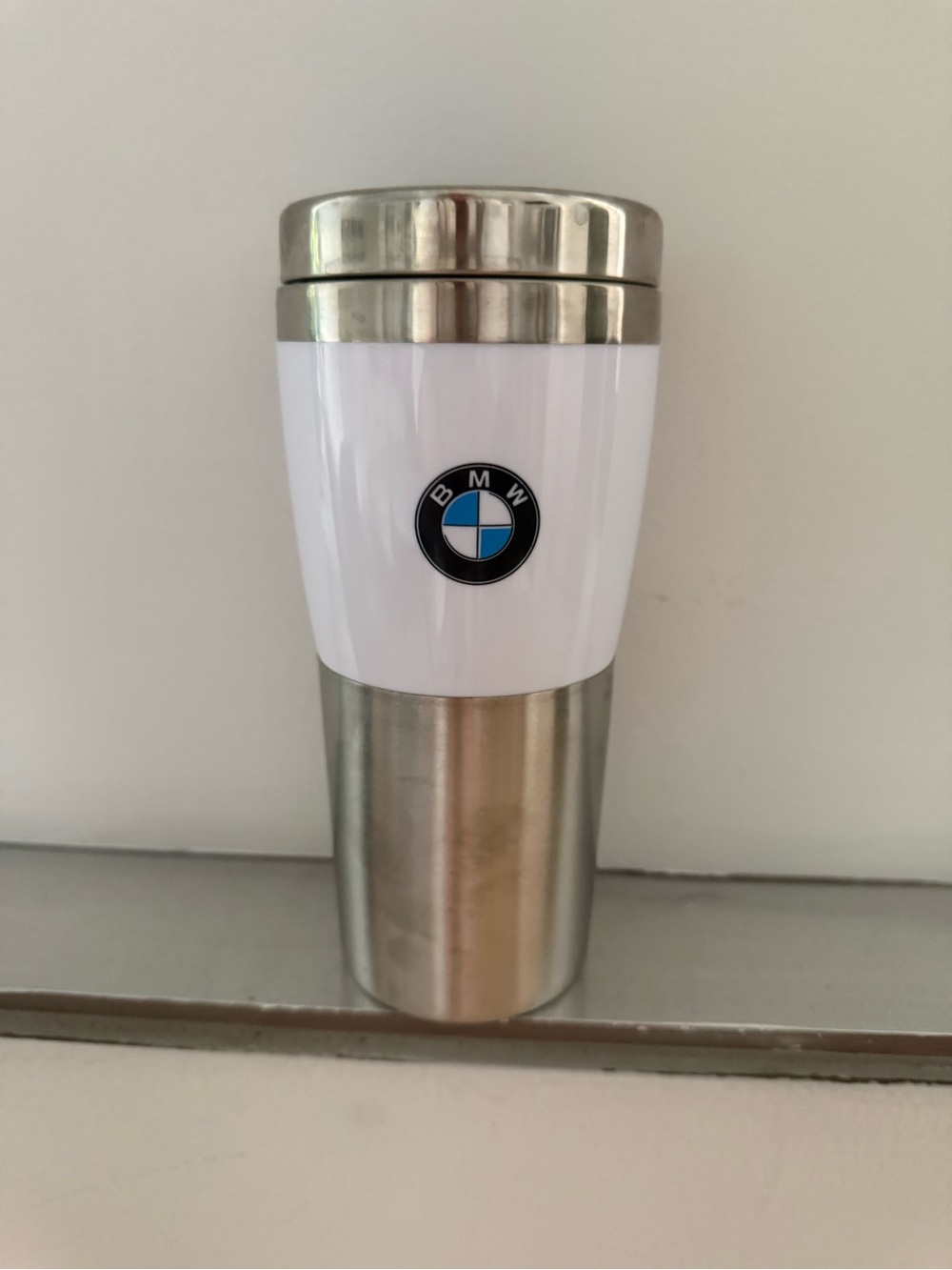 BMW White and Silver Logo Travel Tumbler